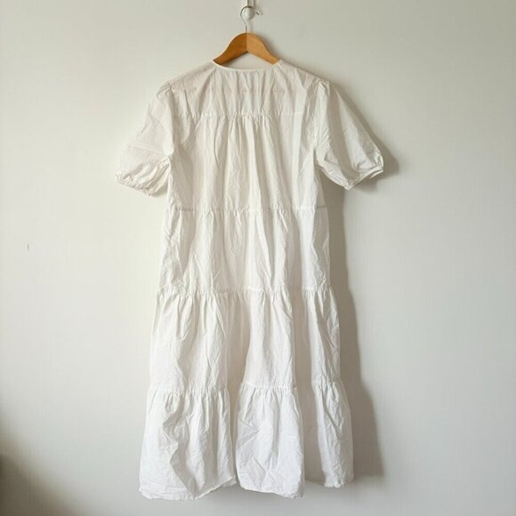 Zara Poplin Voluminous Short Sleeve Midi Dress White Size Medium - Picture 5 of 8